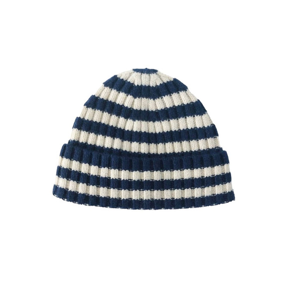 Everlane the Cashmere Unisex Striped Beanie in Navy and White NWT - Picture 5 of 7